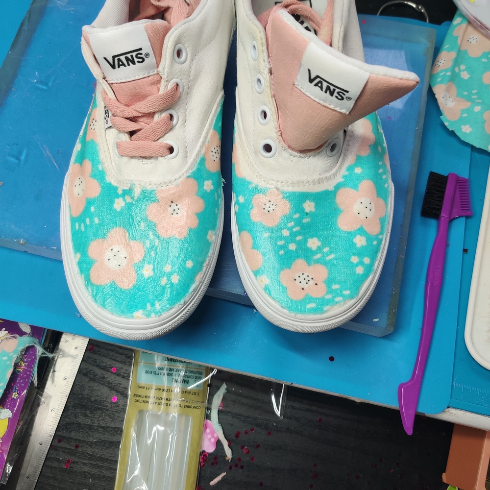 Vans Kids Floral Canvas Sneakers - Mint & Pink